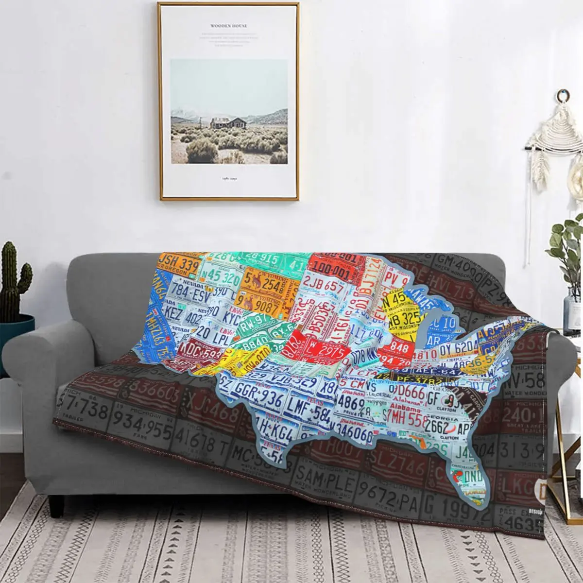

Map Of The United States In Vintage License Plates On Carpet Hot Bed Blanket Bed Covers Luxury Blanket Flannel Blanket