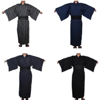 japanese traditional samurai kimono for men yukata bathing robe hekoobi loose style sauna wear homewear belt long gown cotton