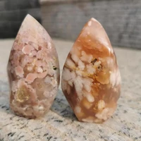 2pcs natural flower agate crystal stone cherry blossom agate flame shaped for healiing