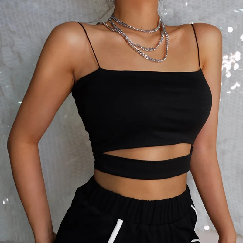 

2021 New Fashion Hot Sexy Women Summer Sexy Casual Sleeveless Cut-Out Short Tee Shirt Crop Top Vest Strap Tank Top Blouse