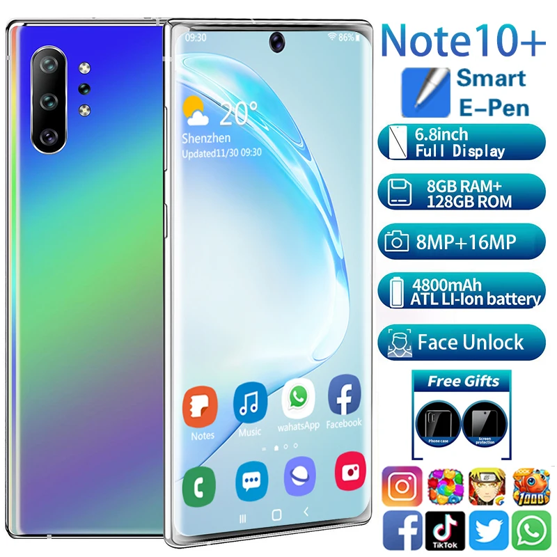 

Galxy Note10+ 8G 128GB 6.8Inch HD 5G LTE Smartphones MTK6595 Deca Core 4g Network Face ID Unlock Android 10 Celulares CellPhones