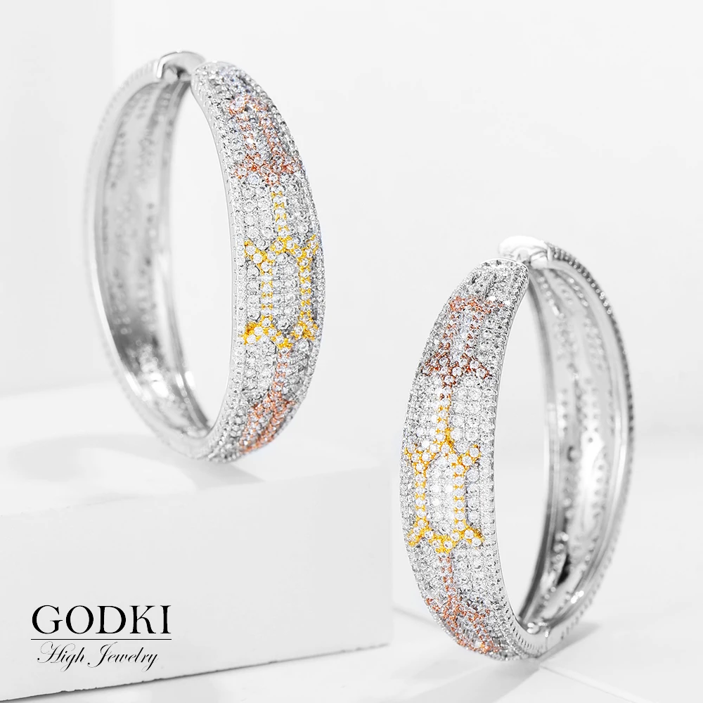 

GODKI Unique FASHION Luxury 3Tone Belt Style African Hoop Earrings For Women Wedding Bridal Earrings boucle d'oreille femme 2020