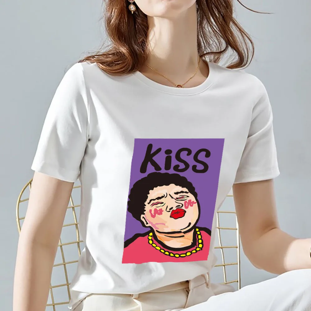 

Summer Casual T-shirt Women's Trendy Cool Print Pattern Ladies O-neck Slim White Basic Ladies Commuter All-match Short-sleeved