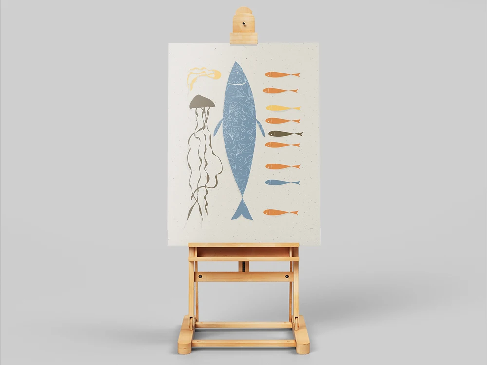 Морское искусство на стене плакат с рыбками и темно-синий морской художественный