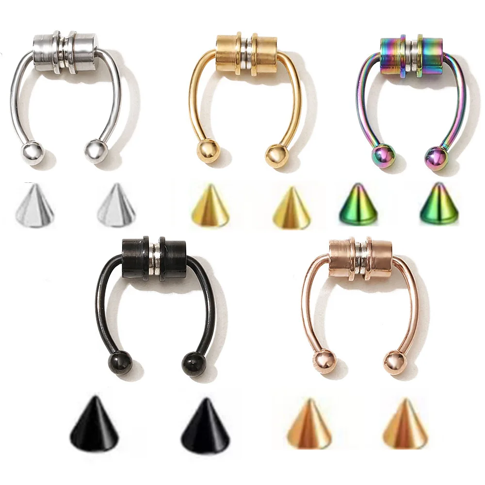 

2021 Stainless Steel Magnetic Fake Nose Rings and Studs Nostril Piercing Body Jewelry for Women Jewelry Accessories Fashion