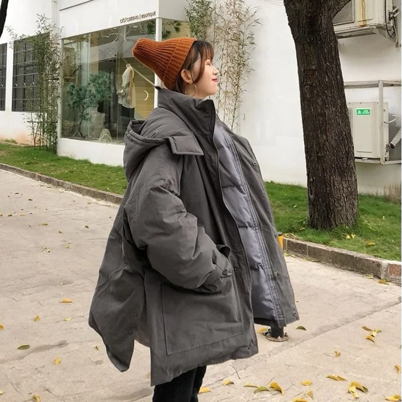 

Autumn Winter Thick Warm Loose Parkas Female Fashion Outerwear Coats Ladies Elegant Vintage Zipper Jackets Parkas Hooded A392