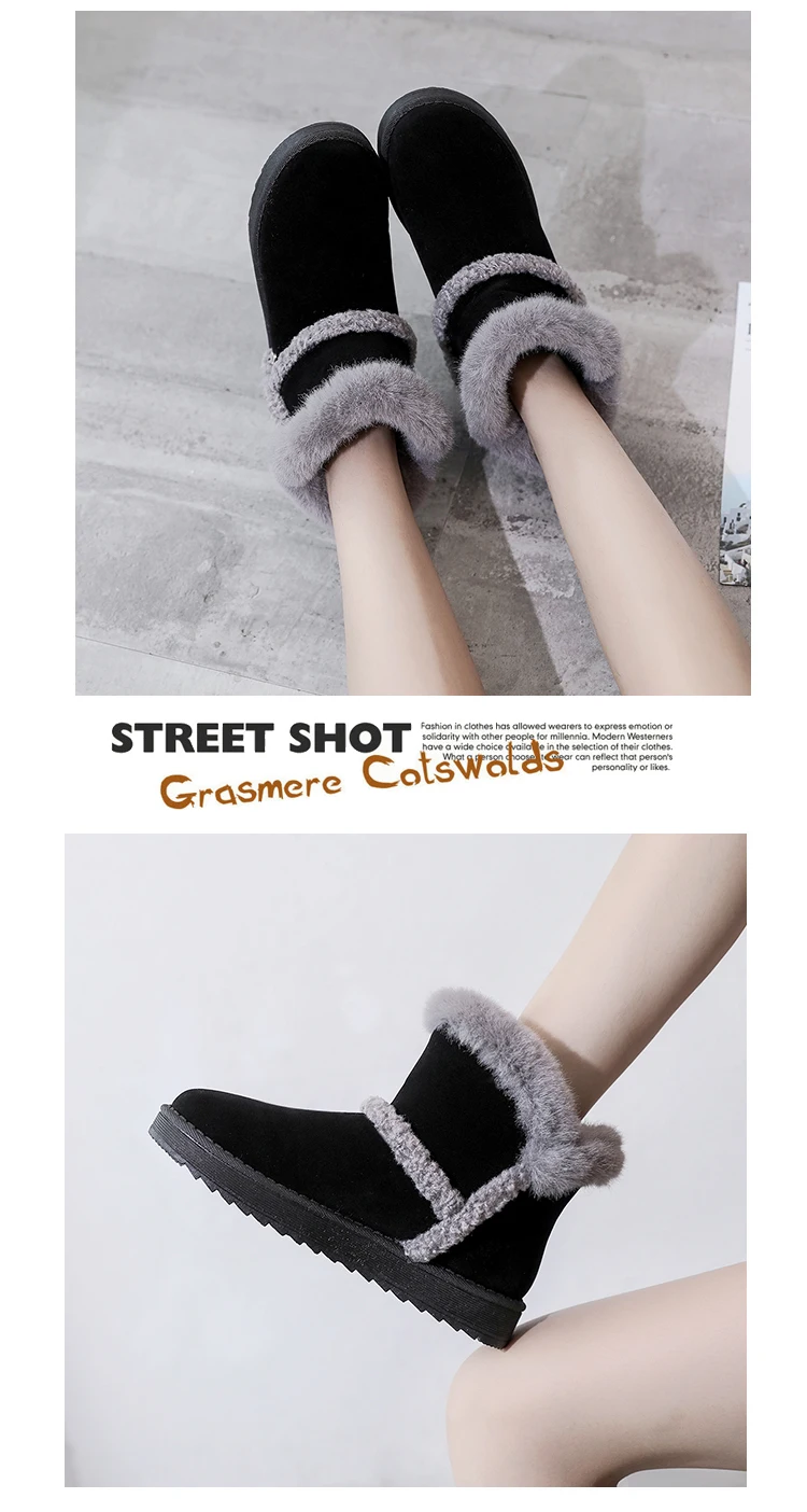 Winter New Women Suede Plush Lining Ankle Fur Snow Boots Flat With Black/Brown Emu Boots Fashion Cotton Shoes