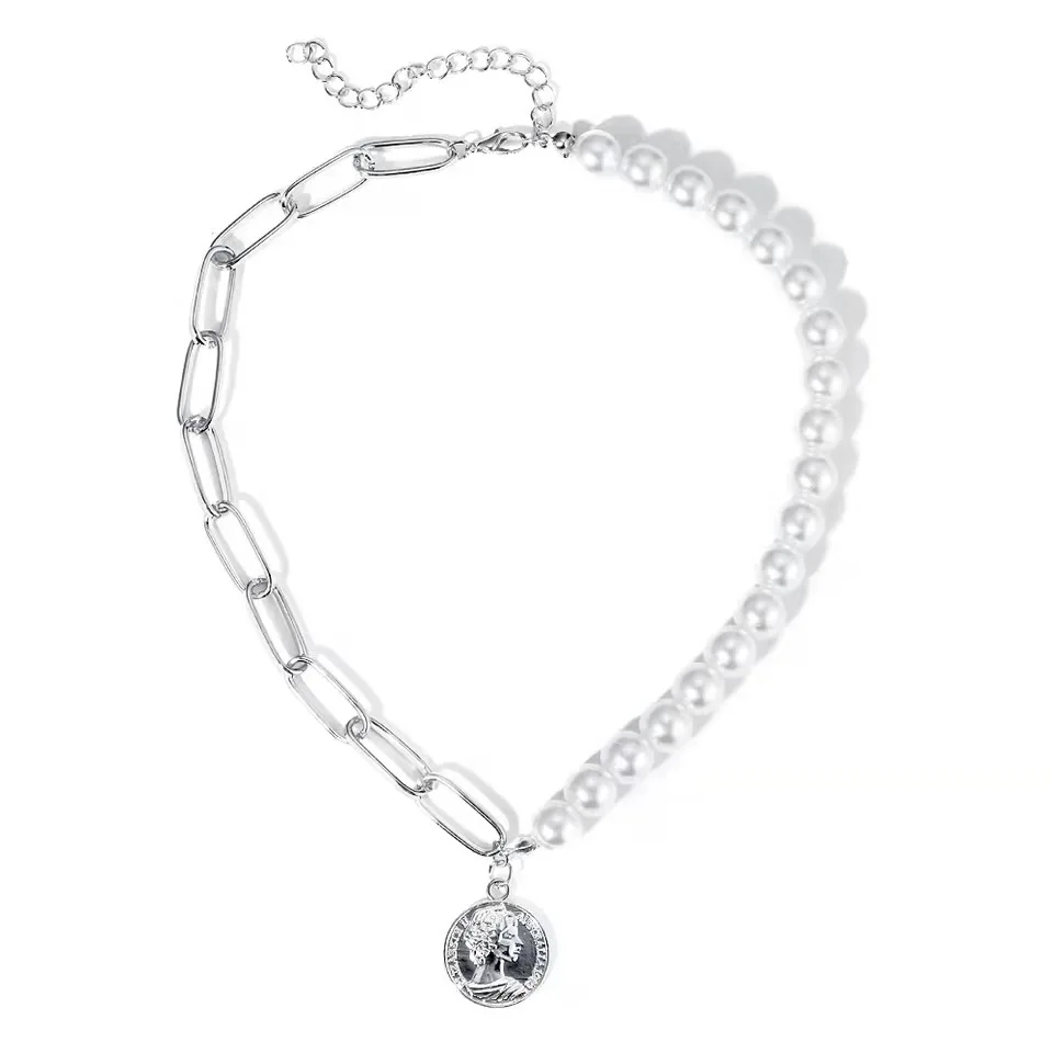 

Europe and the United States cross border jewelry pearl man head Necklace Fashion hip hop pendant neck chain net red popular cl