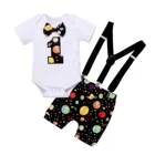 Комплект детской одежды на один год, комбинезон со звездами для младенцев, мальчиков и девочек + шорты с бантом на подтяжках, комплект одежды на день рождения для детей