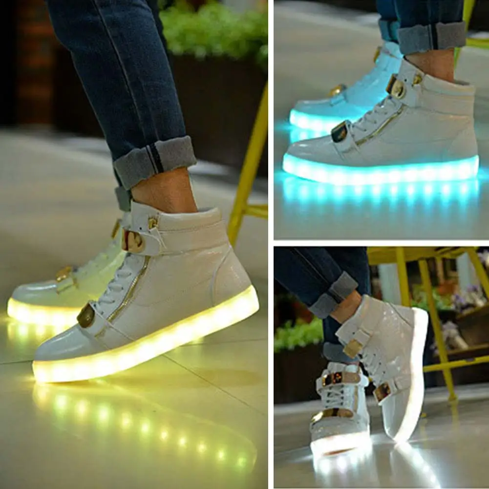 

Fashion WomenB Charger Led Light Shoes High Top Luminous Sneakers casual Lace Up Shoes Unisex Couple