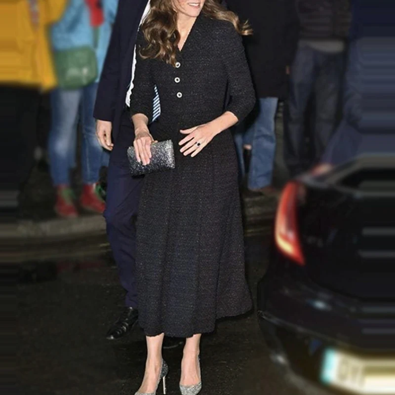 

2021 модное дизайнерское платье миди женское подиумное новое черное однобортное высококачественное тонкое платье