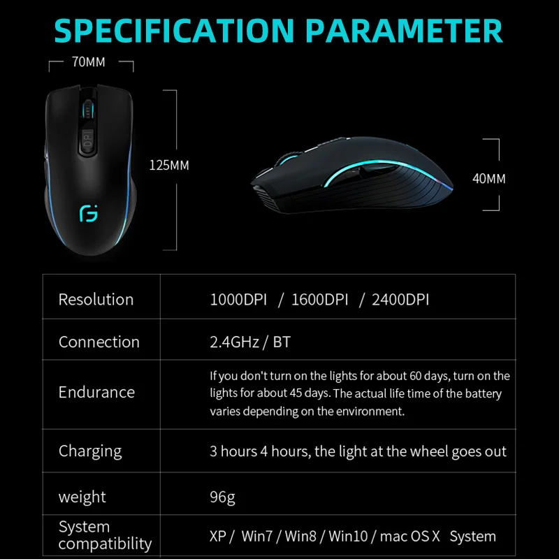 rechargeable computer mouse dual mode bluetooth 4 0 2 4ghz wireless mause 2400dpi optical gaming mouse gamer mice for pc laptop free global shipping
