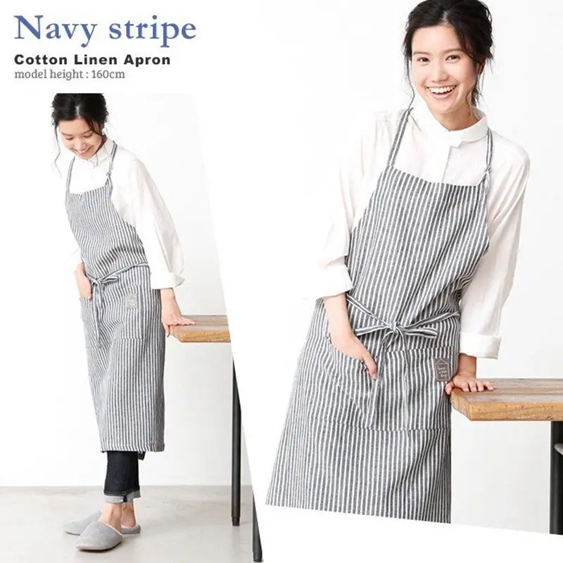 

Japanese cotton linen lengthened Korean apron household flower art work waiter baking milk tea custom LOGO printing