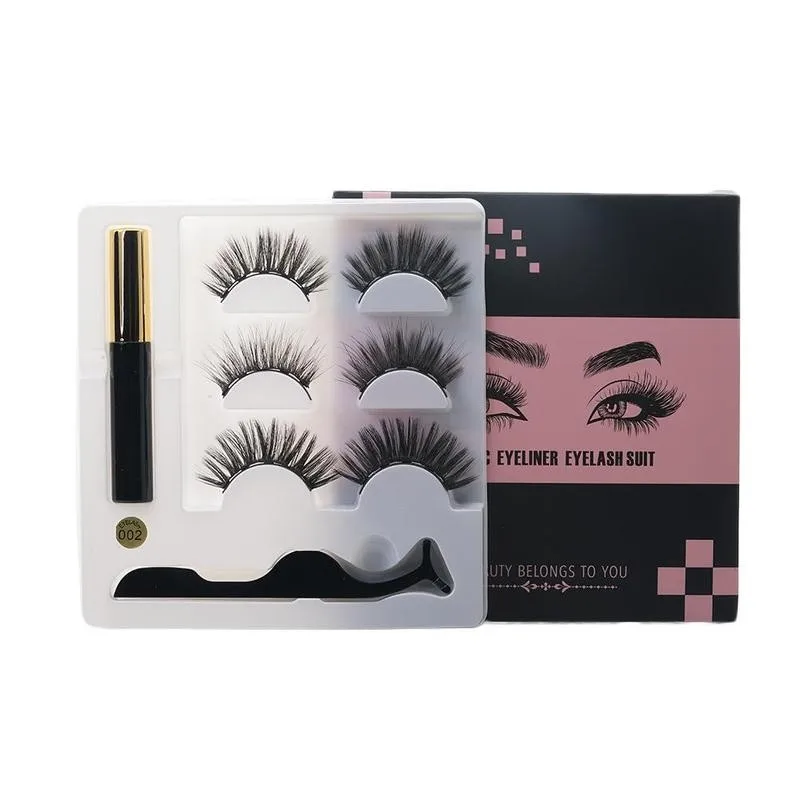 

Natural False Eyelashes Magnet Silk Eyelashes Dramatic Volume False Eyelashes Three Pairs Of 3D Magnetic Eyeliner Liquid
