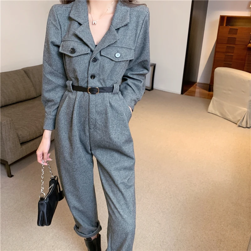 OCEANLOVE Jumpsuits Women Solid Autumn Winter Cargo Korean Vintage Streetwear Bodysuit High Waist Loose Combinaison Femme |