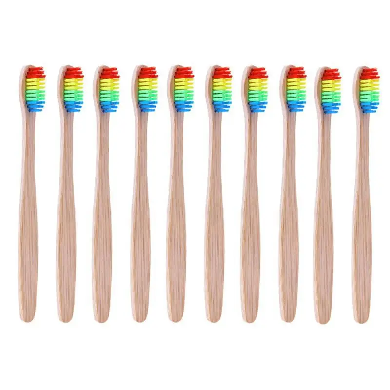 

20PCS Environmentally Wood ToothBrush Bamboo Fibre Wooden Handle Tooth Brush Whitening, 10PCS Rainbow & 10PCS Yellow