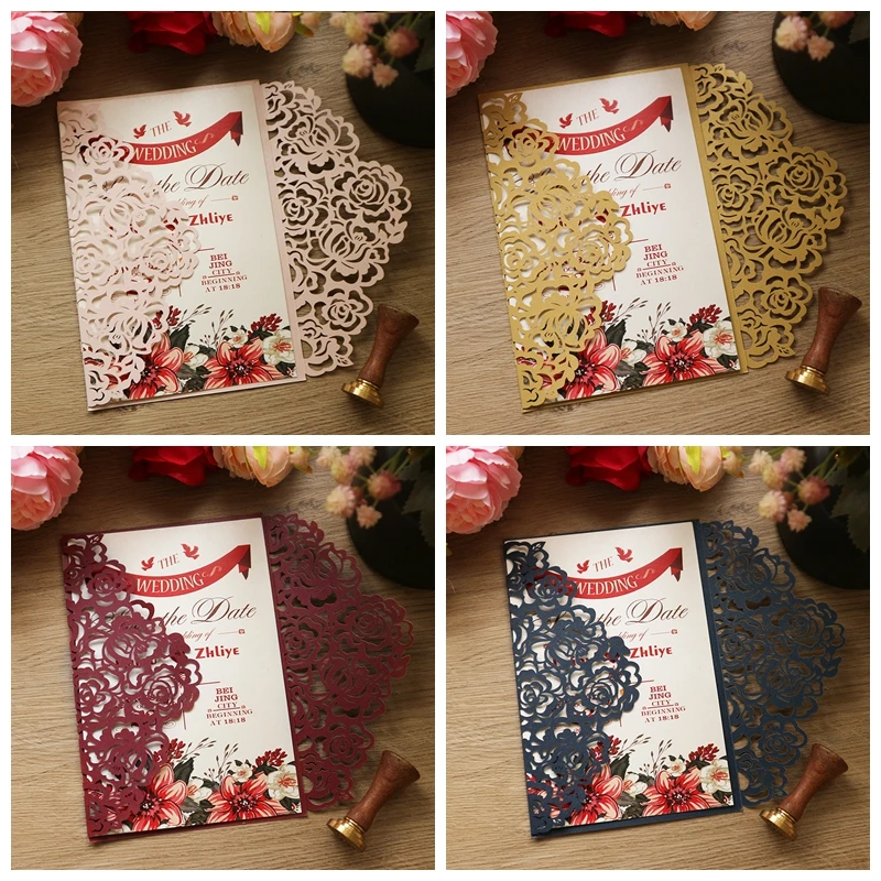 8 шт. Свадебная деревенская пригласительная открытка с лазерной резкой кружевная