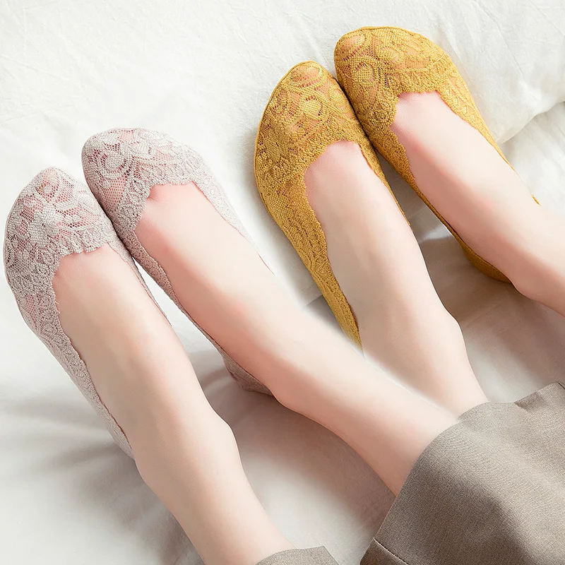 Кружевные носки до щиколотки женские модные хлопковые летние тонкие невидимые