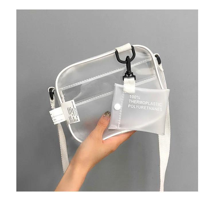

Casual PVC Transparent Clear Women Crossbody Bags Shoulder Bag Handbag Jelly Small Phone Bags with Card Holder Wide Straps Flap