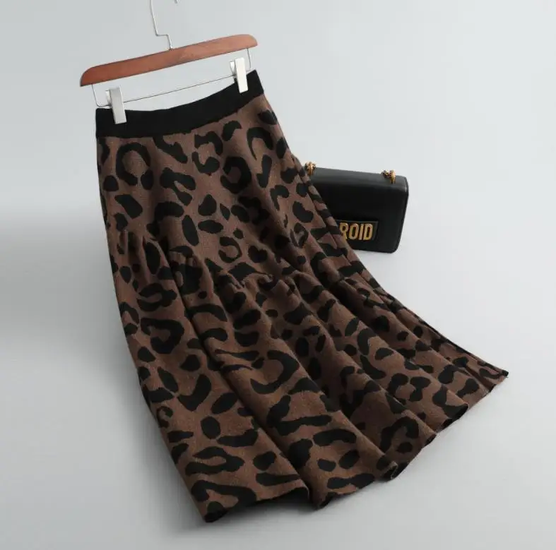 Женская винтажная шерстяная юбка с леопардовым принтом элегантная офисная