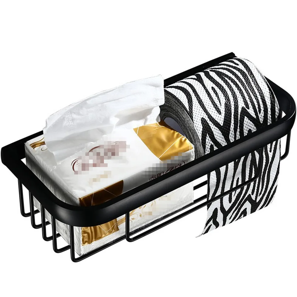 Черная алюминиевая настенная полка для ванной комнаты держатель туалетной