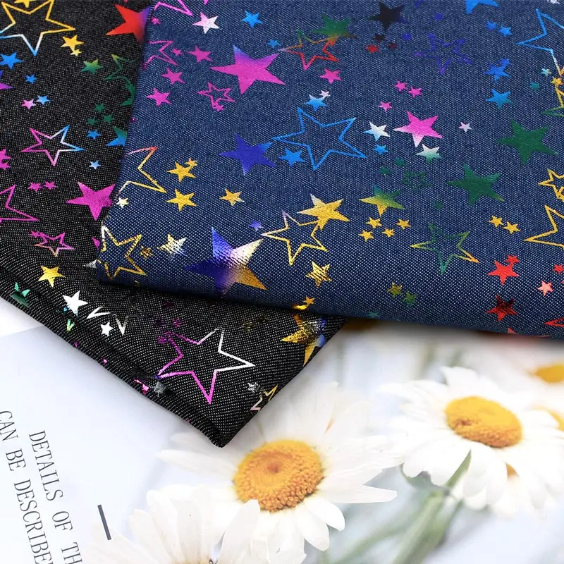 CheerBows Soft Cotton Denim Fabric Colorful Stars Printed Patchwork Materials DIY Dress Clothes Skirt Sewing Craftl 45*145cm 1Pc | Дом и сад
