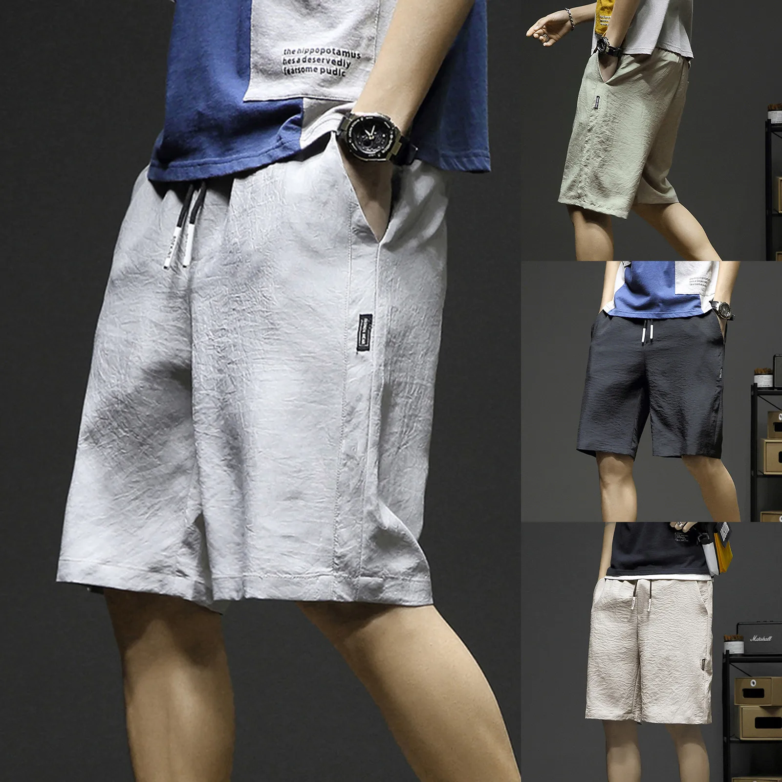

63# Casual 2021 Summer Short Men Cotton Sport Vintage Straight Wide Leg Track Pants Fashion Pockets Beach Shorts Large Size