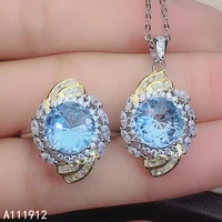 kjjeaxcmy fine jewelry natural blue topaz 925 sterling silver women pendant necklace ring set support test luxury hot selling
