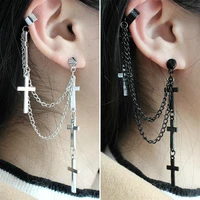 1 pcs fashion cross tassel chains ear cuff earrings for women girls gothic punk style cross pendant clip earring trendy jewelry