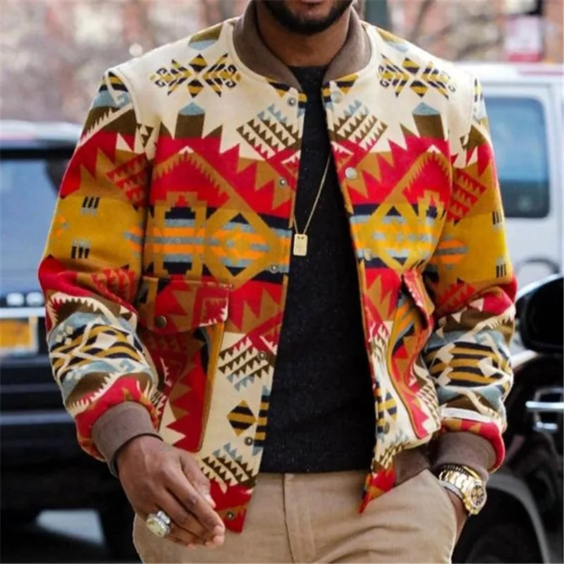 

Men's loose round neck printed youth jacket in autumn.