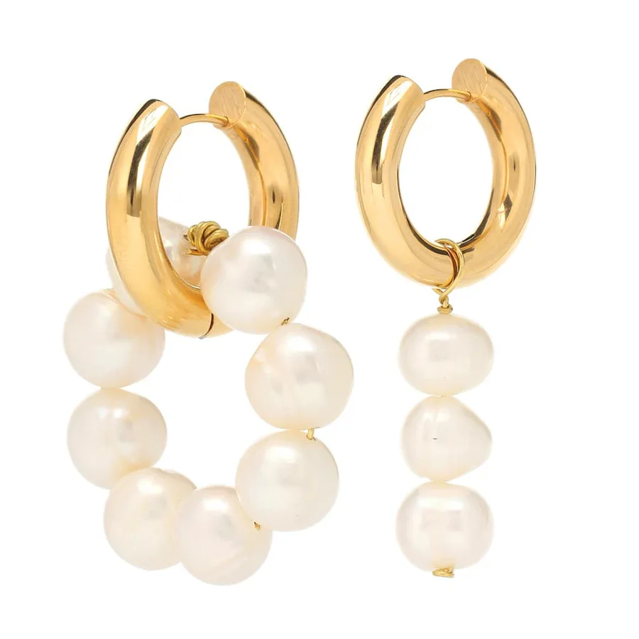 

Minar Asymmetric Natural Freshwater Pearl Earrings Brass Gold Hooks Double Circle Drop Dangle Earrings French Unusual Jewelry