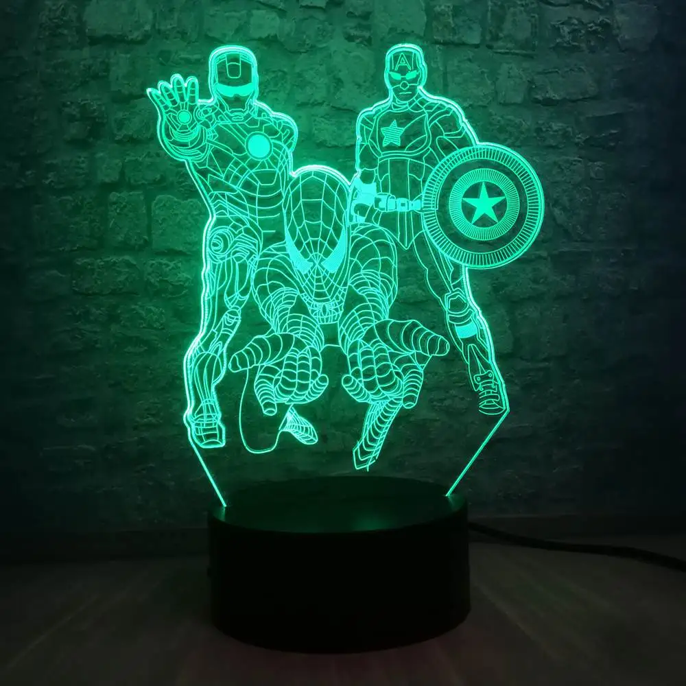 Marvel Heroes Marvel Legend Мстители Тор Тано Халк 3D светодиодный светильник на батарейках USB настольная лампа подростковый декор для детской комнаты подарок на день рождения - Испускаемый цвет: Marvel Heroes