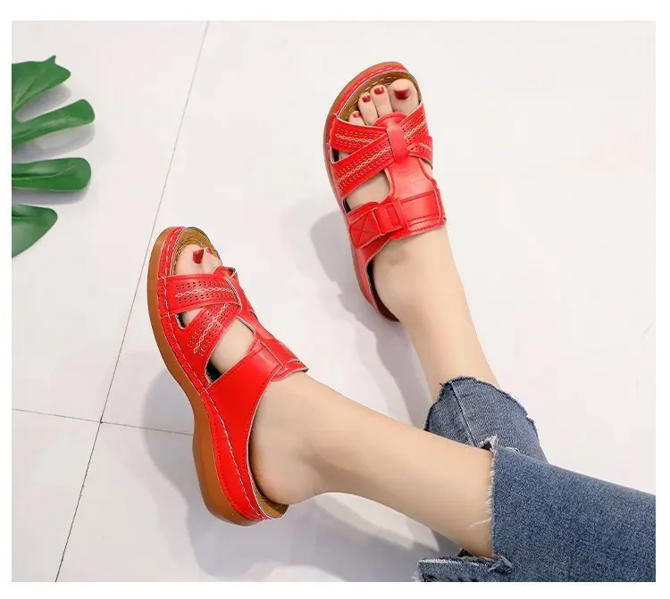 

Velcro Plus Size Summer Ladies Sandals Latest Retro Solid Color Platform Slippers Women Sandals Beach Shoes Summer Women's Shoes