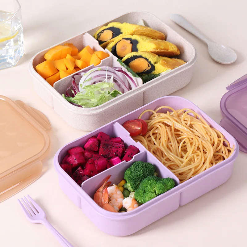 

Wheat Straw Bento Box Separated Layer Lunch Box Microwave Oven Heated Lunch Box Suitable For Office Student Bento Box With Spoon