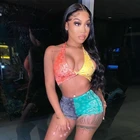 Летние пикантные Холтер Топы на бретельках + эластичные шорты комплект из 2 предметов, тренировочный костюм, комплекты, подходящие для всей женские пляжный отдых вечерние Клубные наряды 2021 Новый