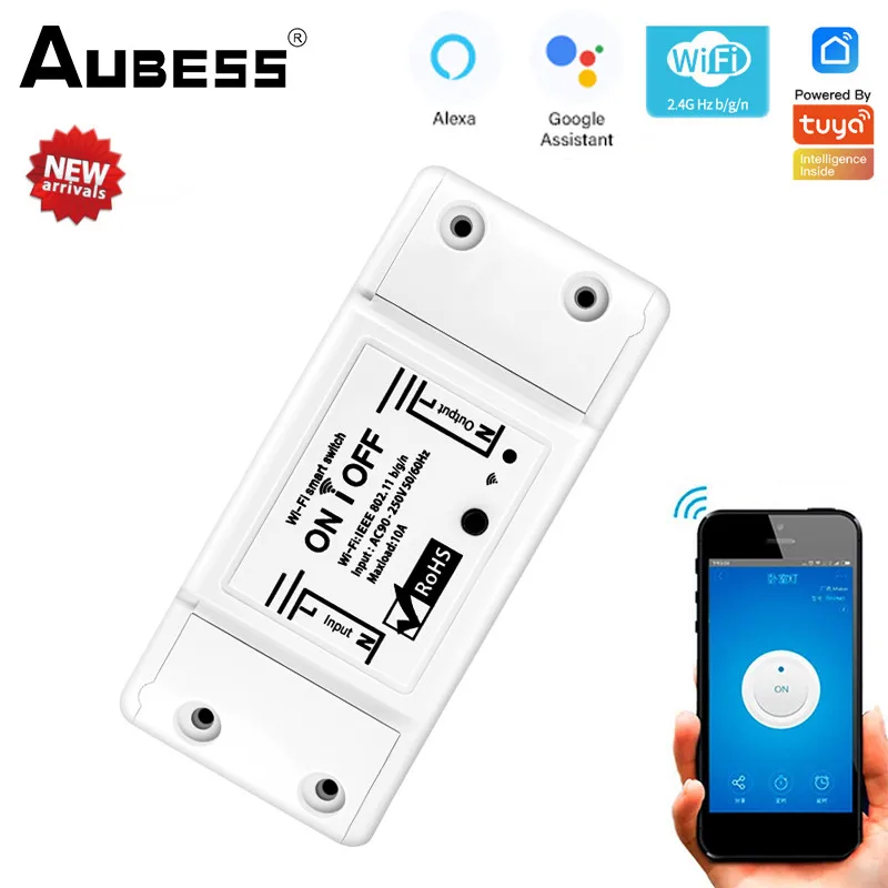 

Aubess Mini Smart Switch 10A Tuya Smart Life WiFi Remote Control Light Switch DIY Smart Home Module Work With Alexa Google Home