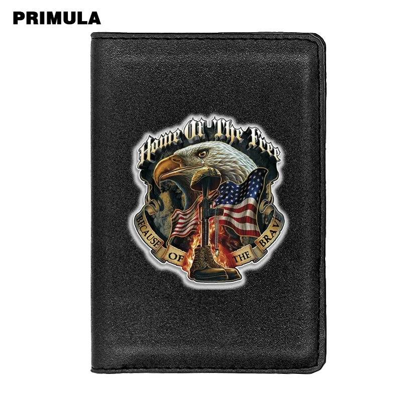 

Military United States Soldier Printing Passport Cover Holder ID Credit Card Case Travel Black Leather Passport Wallet