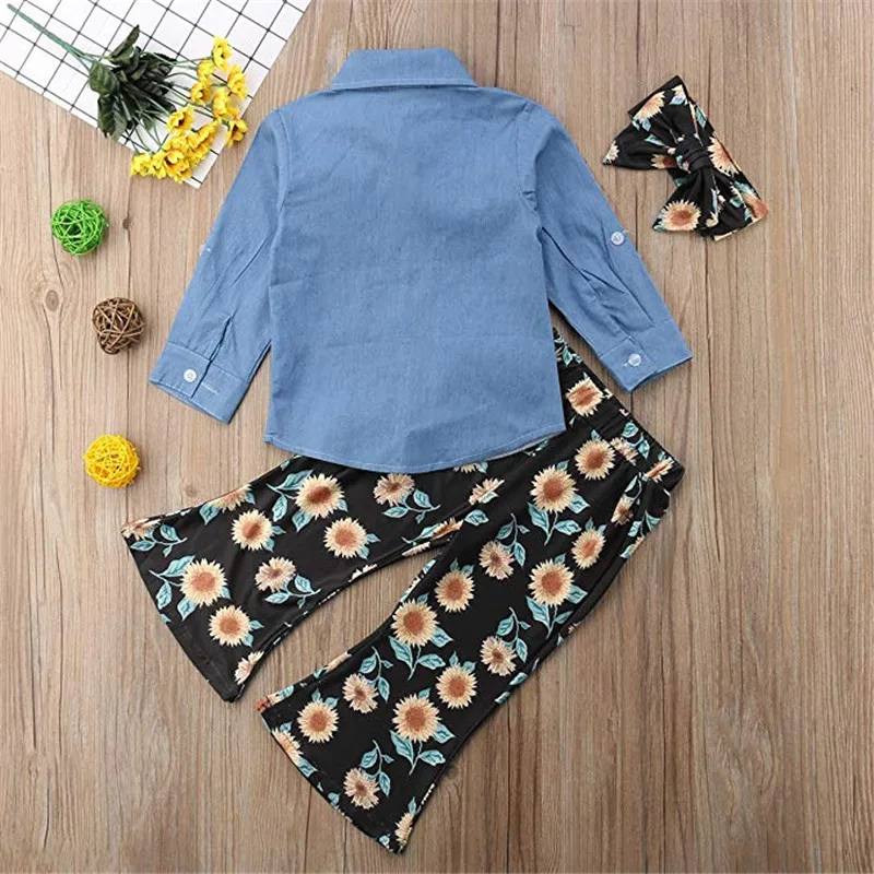 Осенняя одежда для маленьких девочек синяя джинсовая Блуза с длинными рукавами