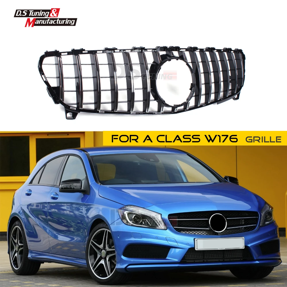 Решетка для Benz W176 Передняя почка ABS Материал Глянец черный/серебристый Mercedes A Class