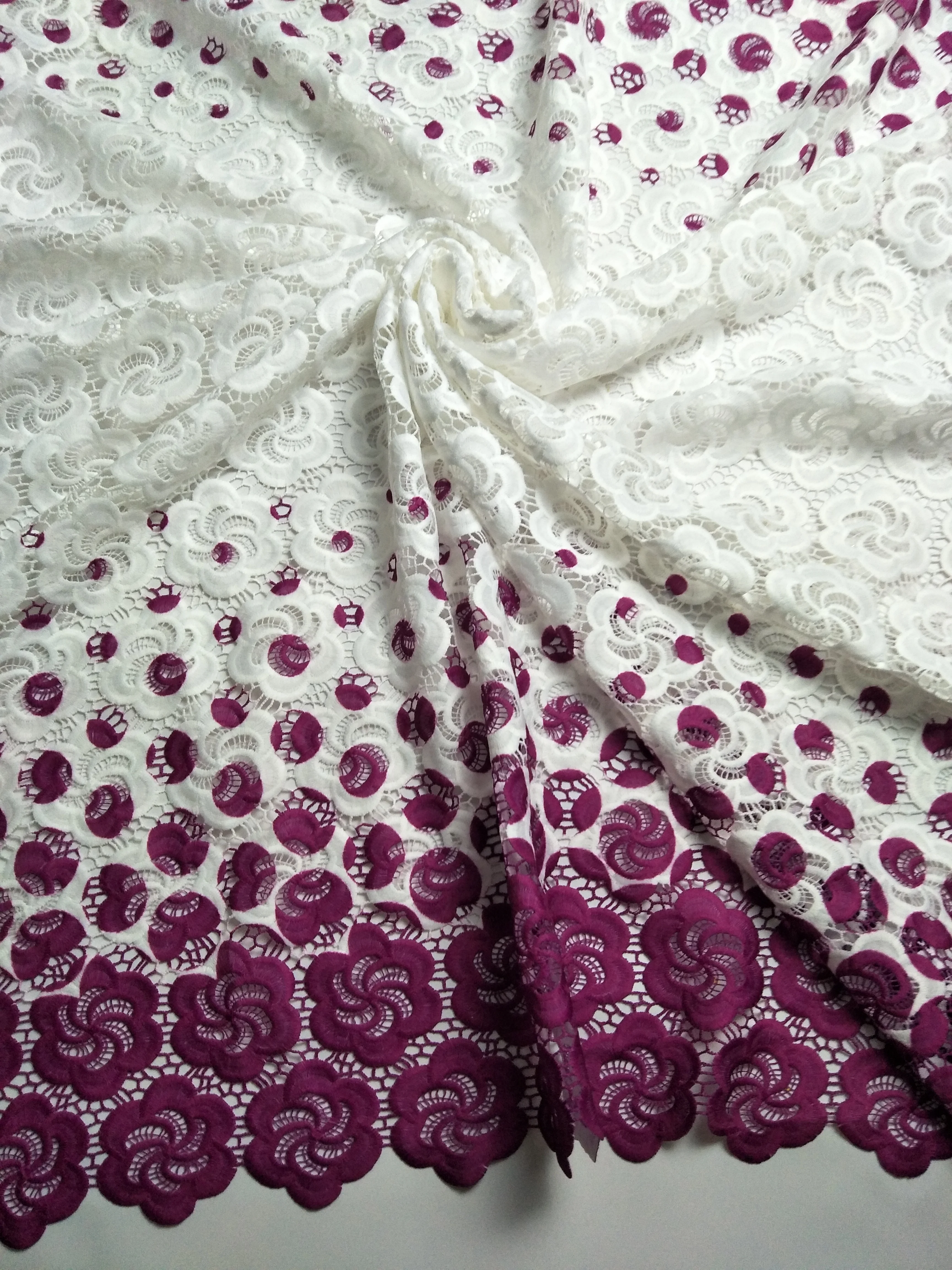 5 ярдов белая и фиолетовая кружевная ткань Африканская Свадебная африканская