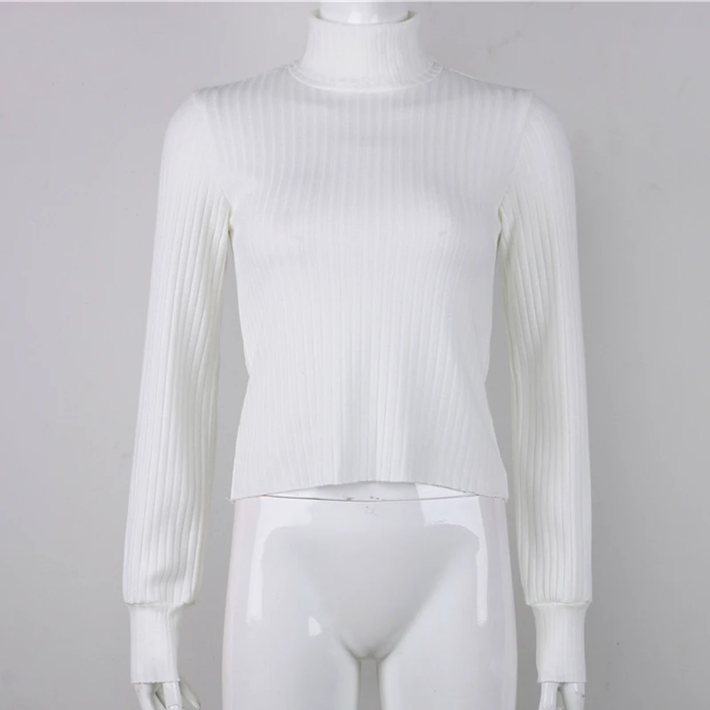 Women Casual Sweaters Cotton Winter Long Sleeve Crop Top 2020 Autumn Knitted Pullover Ladies High Neck Female Mujer | Женская одежда
