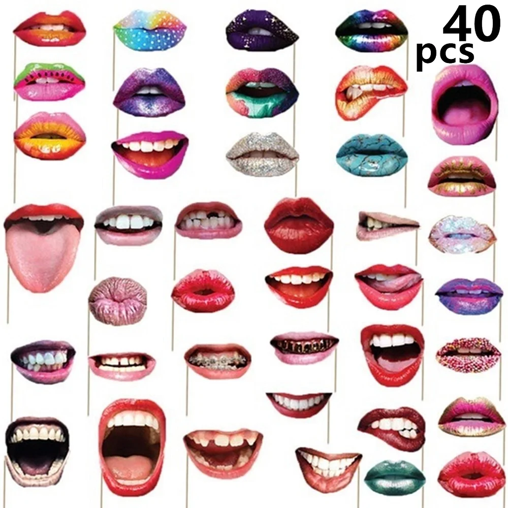 40pcs Lips Реквизит для фотобудки, свадебные украшения, реквизит для фотобудки, детский свадебный душ, украшение для свадебной вечеринки, фотобудка MrMrsJust sevened - Цвет: 40pcs Lips