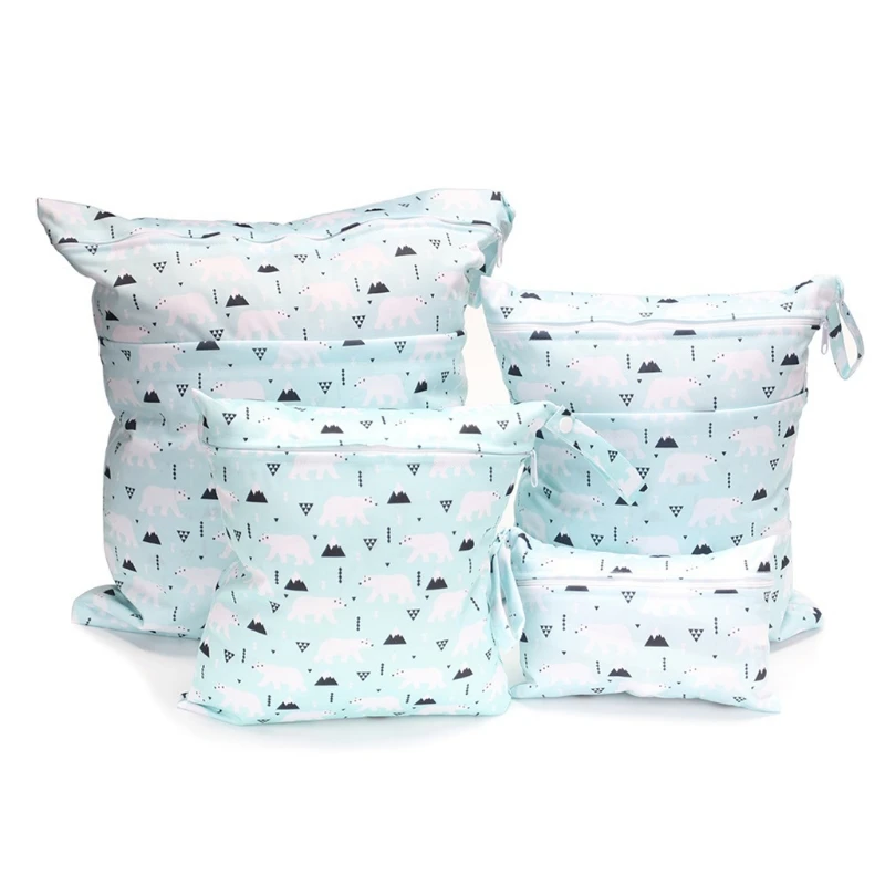 

4 Pcs/Set Fashion Print Baby Diaper Storage Bags Reusable Washable Travel Nappy Pouch Waterproof Wet Dry Cloth Organizer C5AF