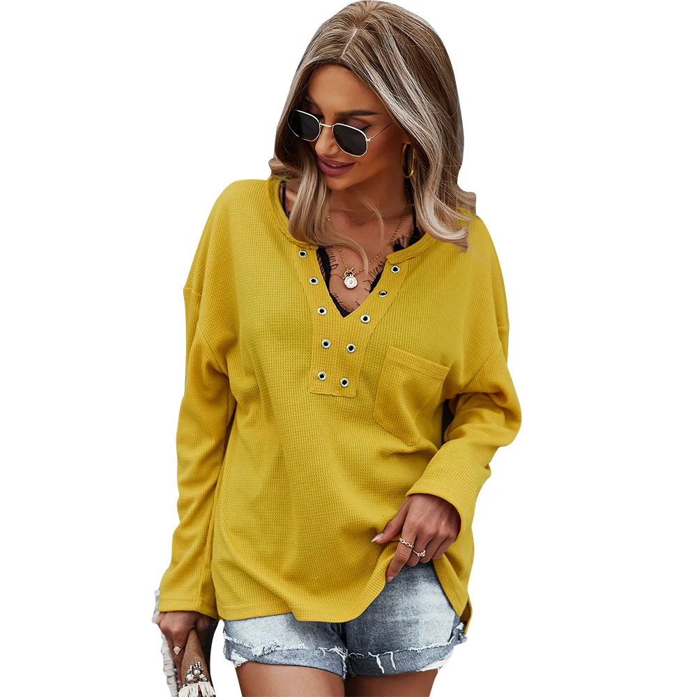 

Fashion Casual Loose Solid Womens Long Sleeve Hoodie Color Autumn Knitted Sweater Hoodies for Women