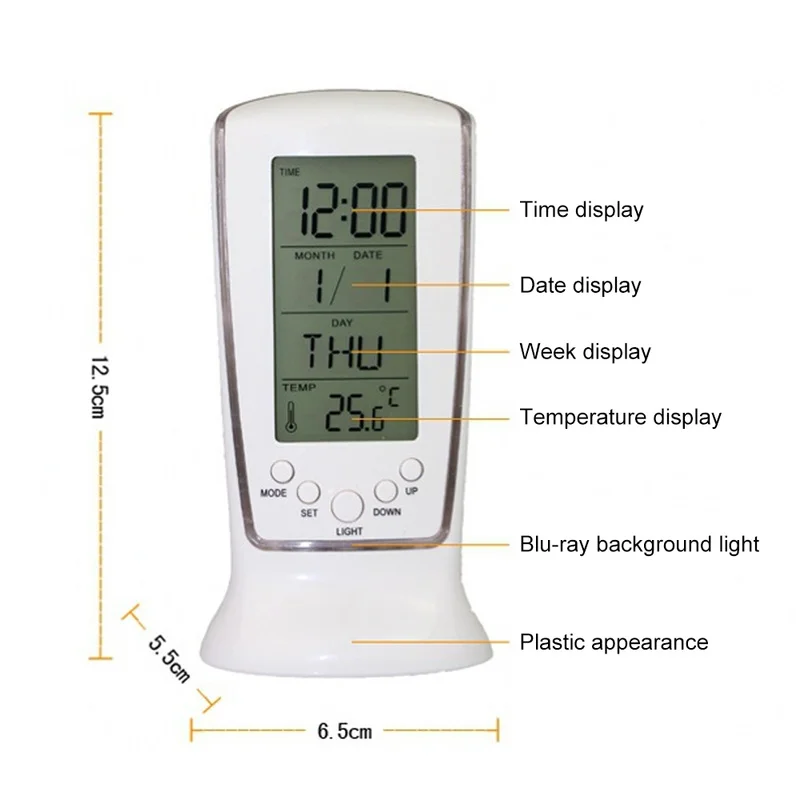New LED digital LCD alarm clock with calendar thermometer mini luminous music mute lazy blue backlit electronic | Дом и сад