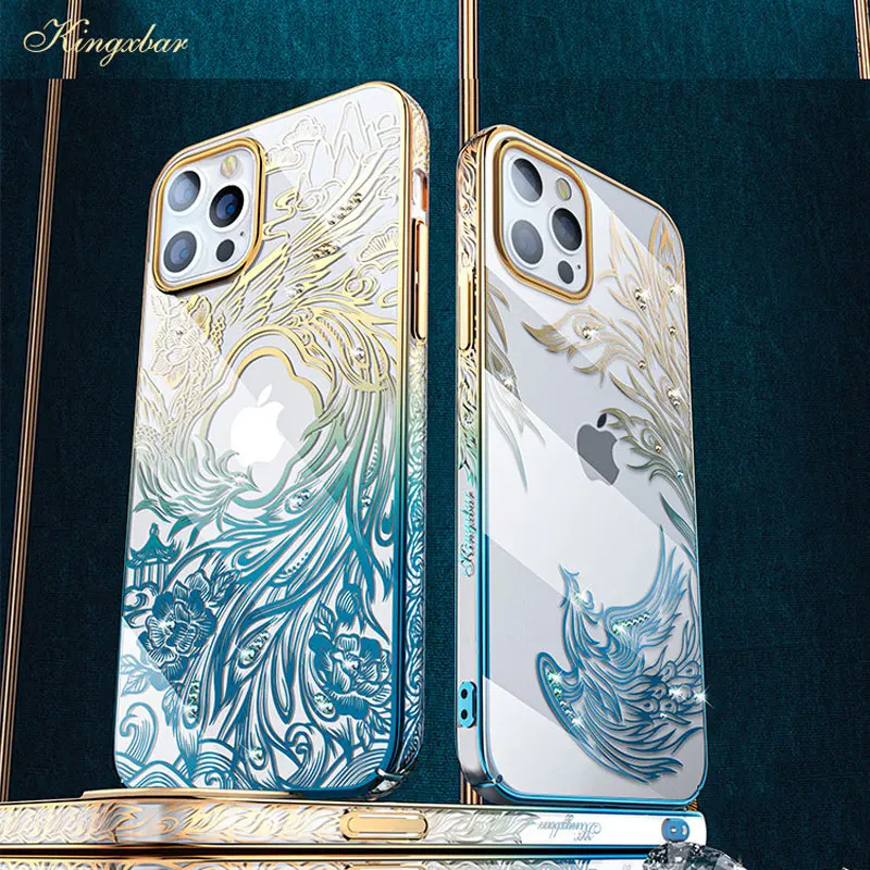 kingxbar diamond plating case for iphone 12 pro12 pro max bling crystal transparent hard back cover 13 pro case shockproof free global shipping