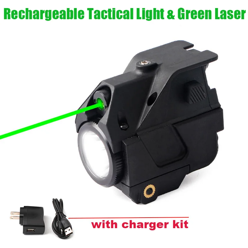 Rechargeable Glock 17 Pistol LED White Light and Green Laser Hunting Rifle Weapons Light Aiming Laser Pointer fit Picatinny Rail
