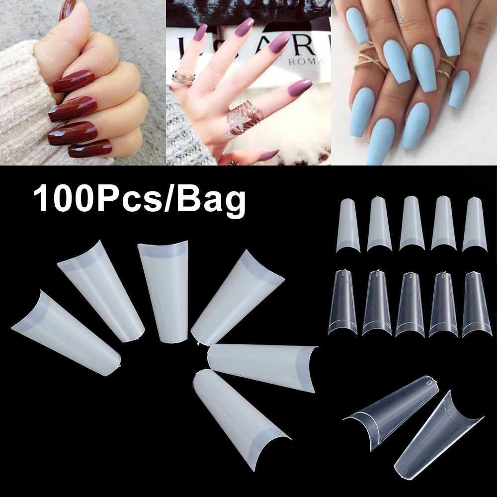 

100pcs/box Full Cover Fake Nail Artificial Press on Long Clear/Natural/white False Coffin Nails Art Tips Manicure Tool