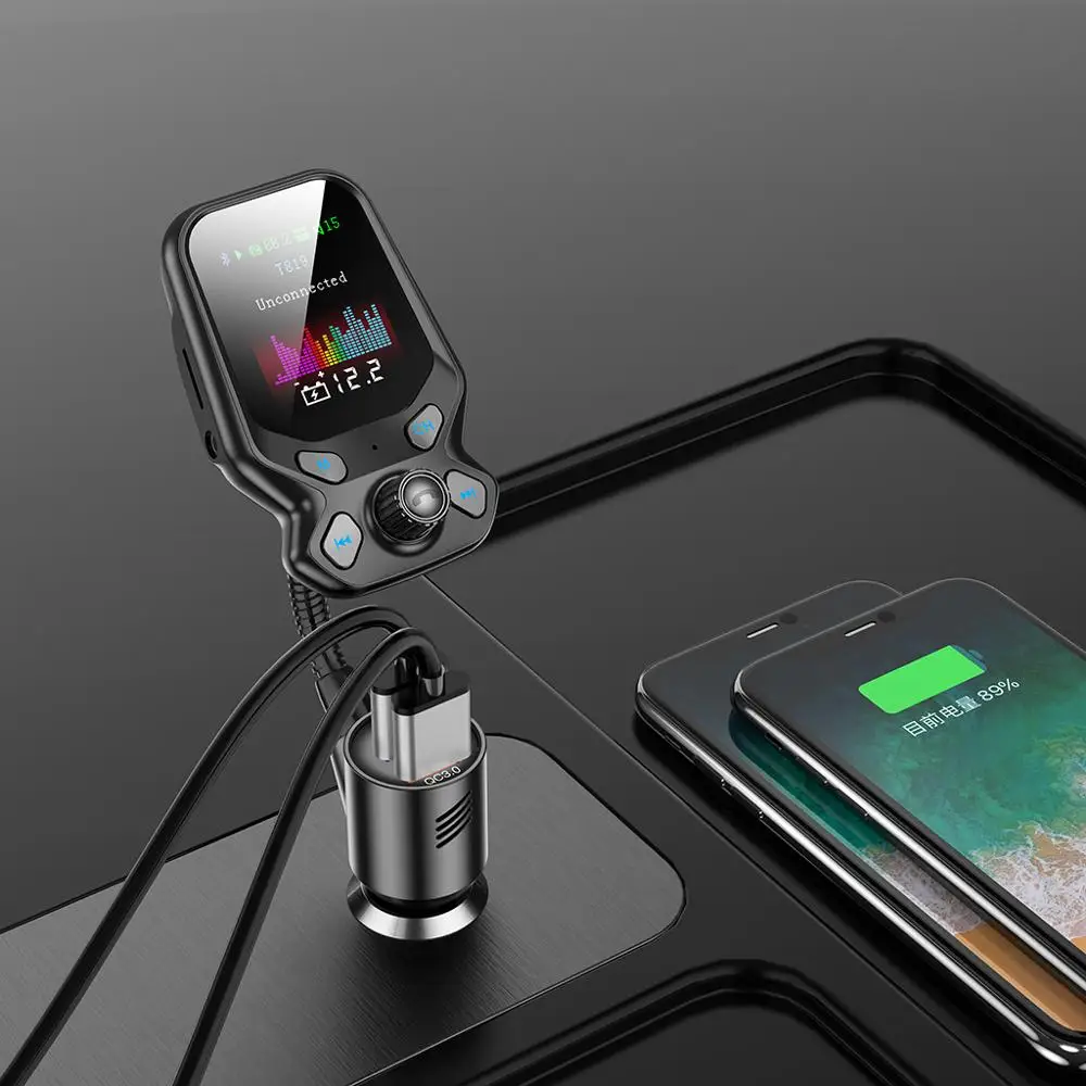 New Bluetooth-compatible 5.0 Car Kit Handsfree FM Transmitter AUX Audio Wireless MP3 Player Quick Charge QC3.0 Charger | Автомобили и