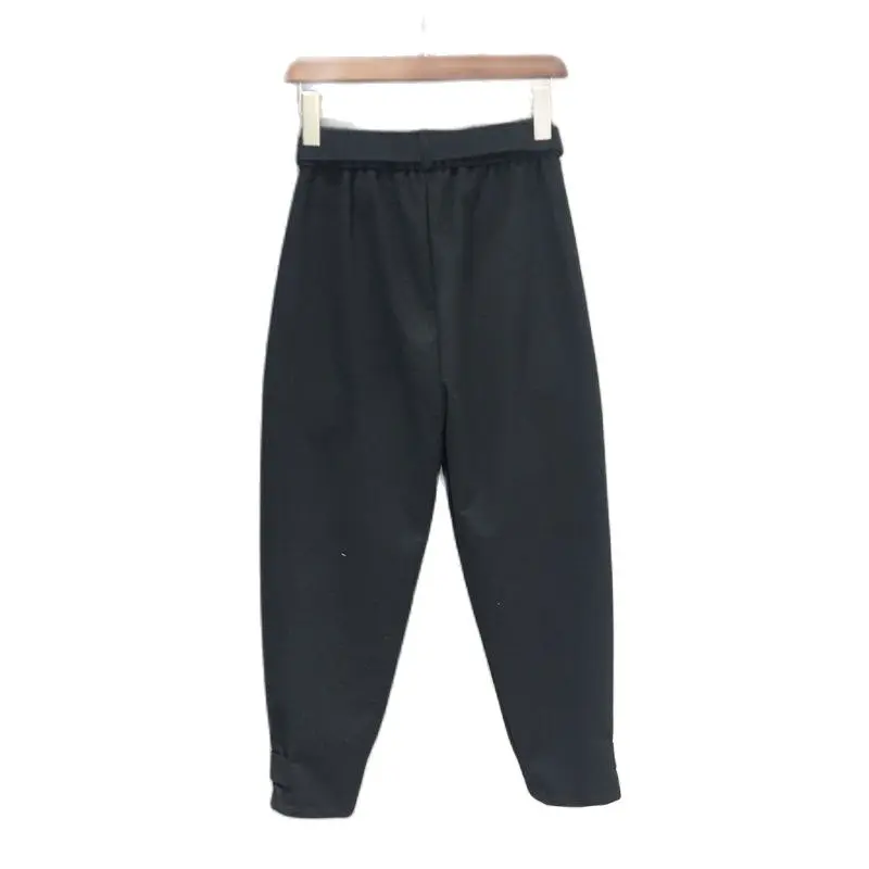 

New 2021 Autumn Korea Fashion Women Elastic Waist Loose Woolen Pants All-matched Casual Black Harem Pants Femme Trousers